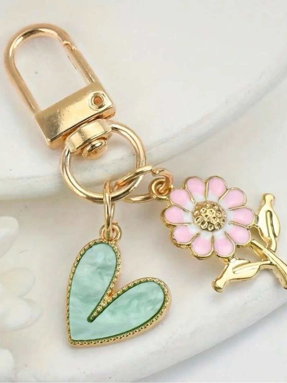 Gold-Tone Pink Enamel Daisy Key & Card Holder Charm
